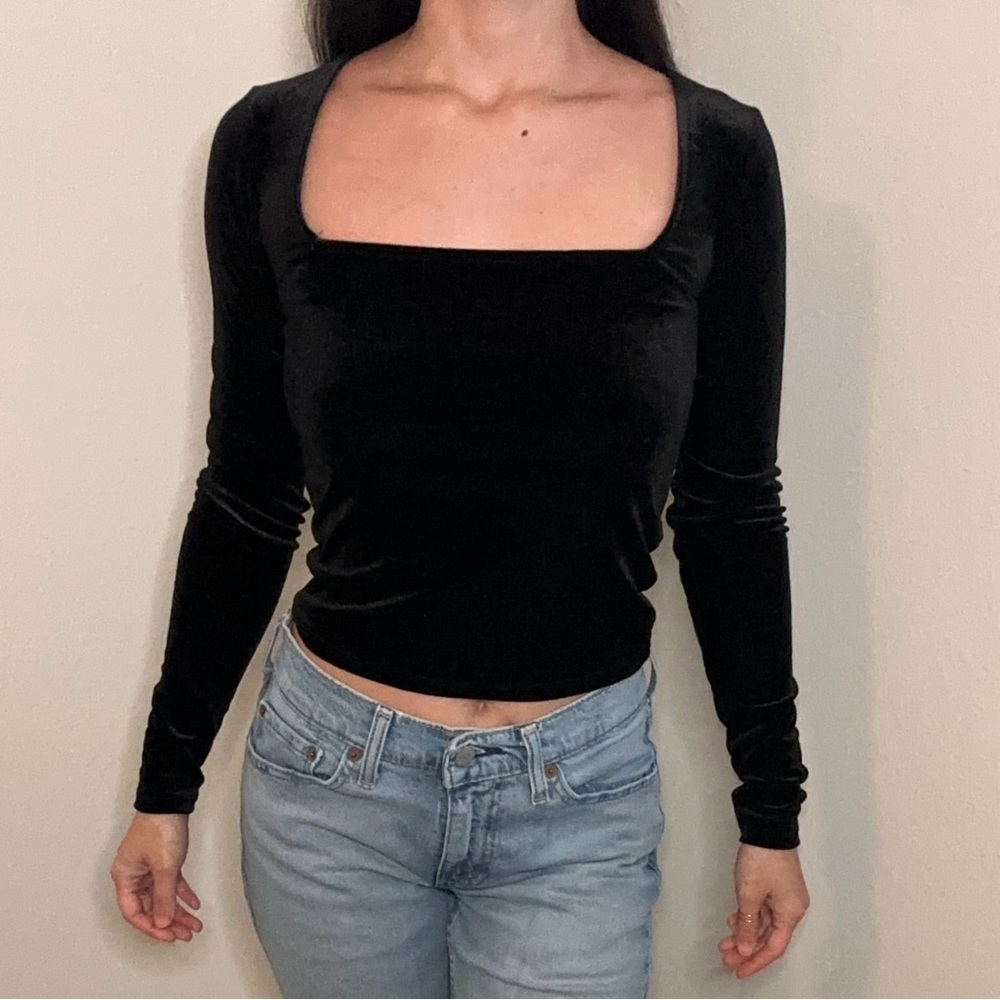 Forever 21 Black Velvet Square Neck Top